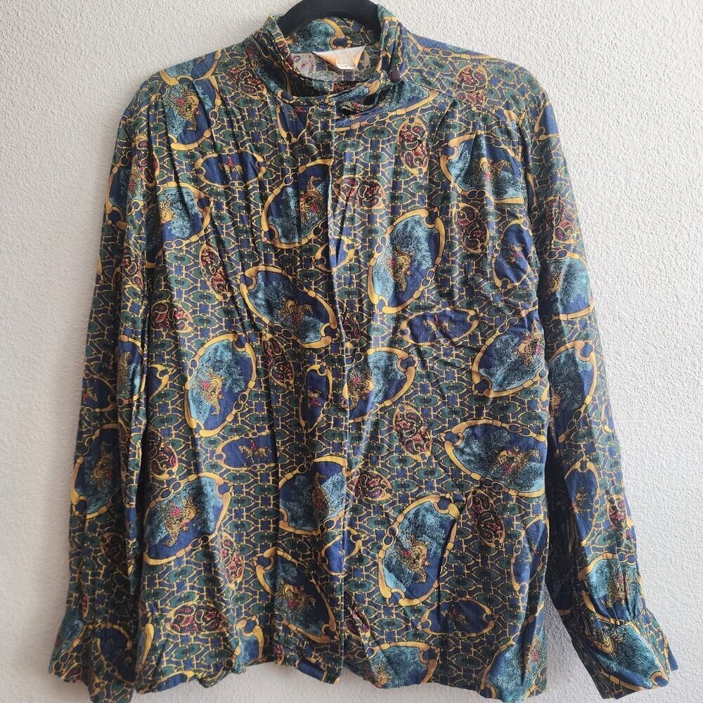 Vintage Pendleton Shirt Womens Large Equestrian Print Long Sleeve Button Up 90s